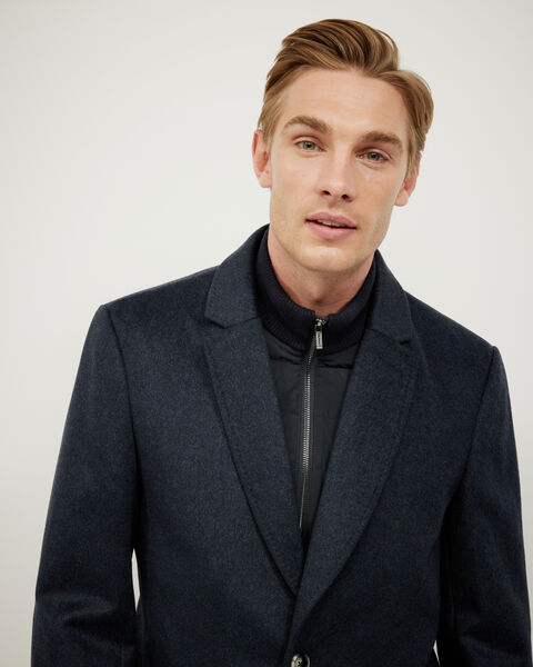 Detachable Gilet Wool Coat, Navy, hi-res